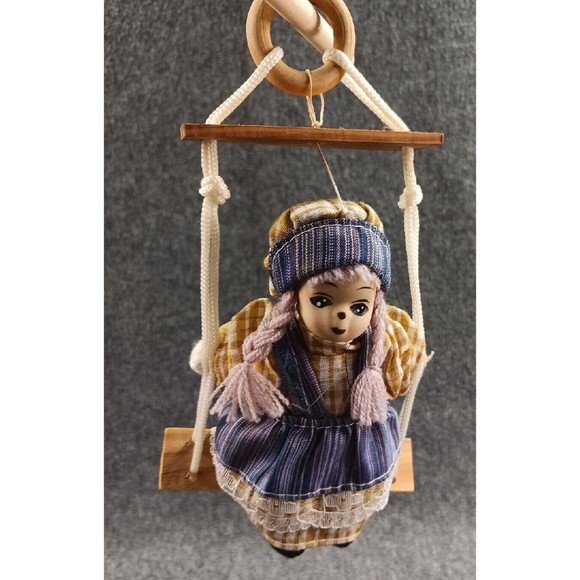 Vintage Porcelain Dolls Marionette Boy & Girl On A Wooden Swing Clown Doll - Picture 14 of 14